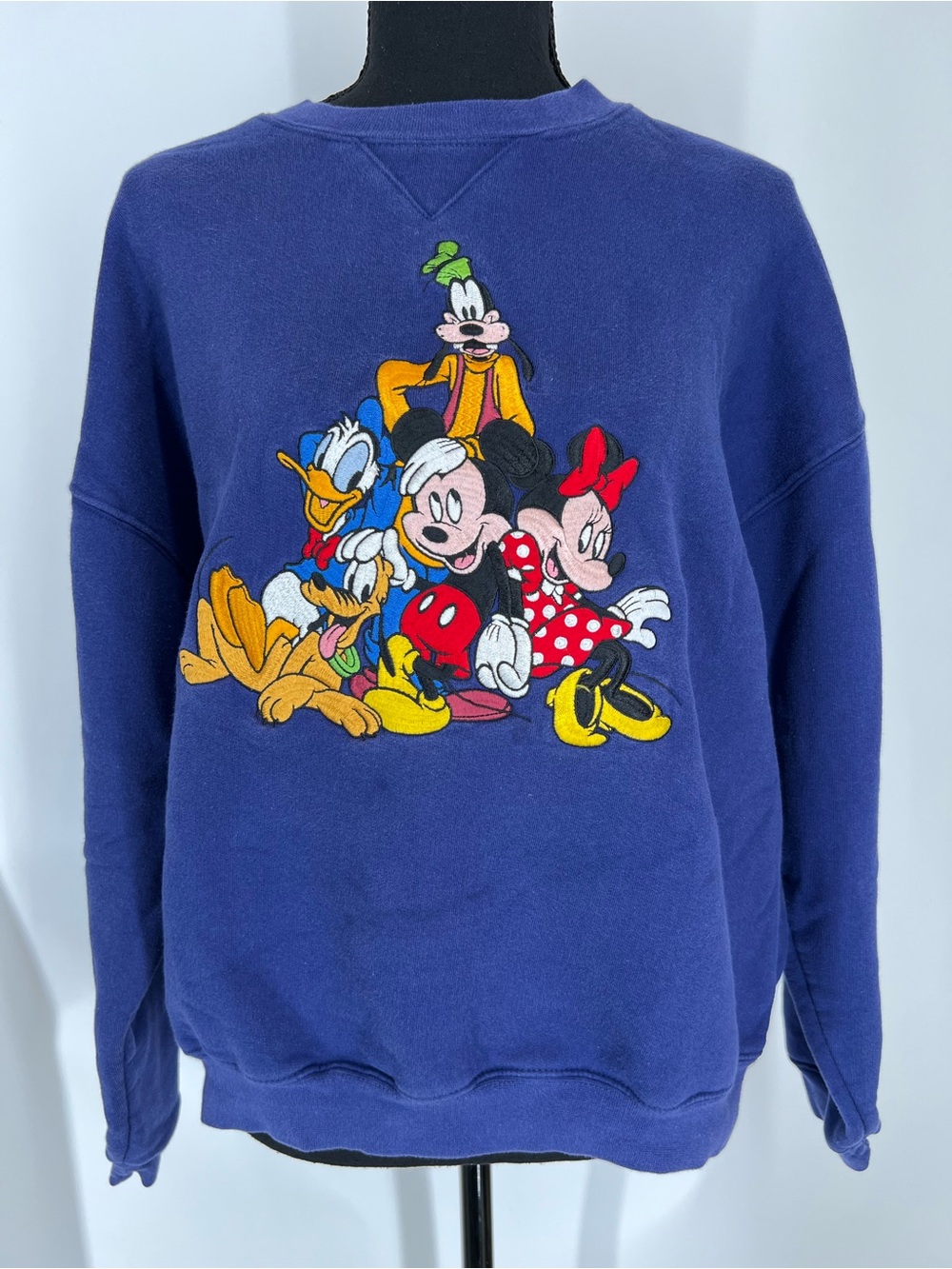 Disney Navy Crewneck Sweater with Mickey & Friends Embroidery